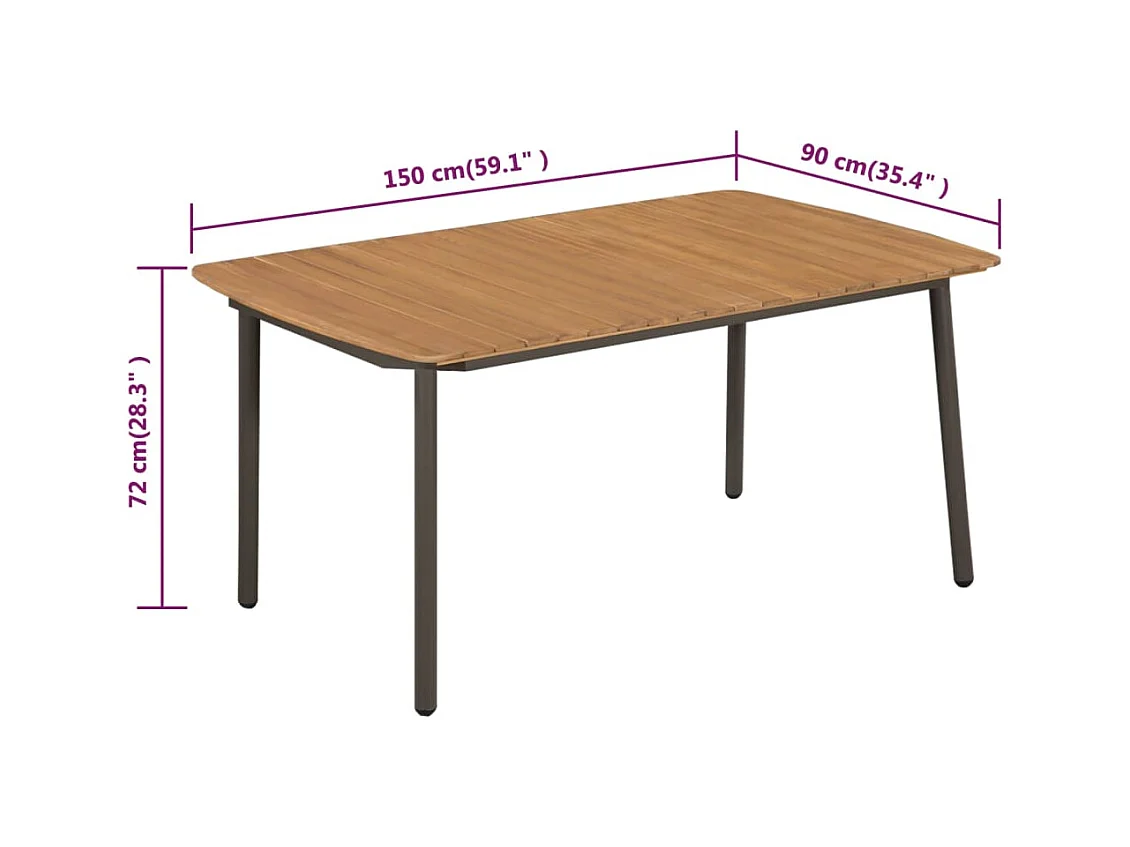 Table de jardin 150 x 90 x 72 cm Bois d'acacia solide et acier GHR89795