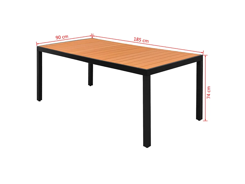 Tuintafel 185x90x74 cm aluminium en HKC bruin NL685242