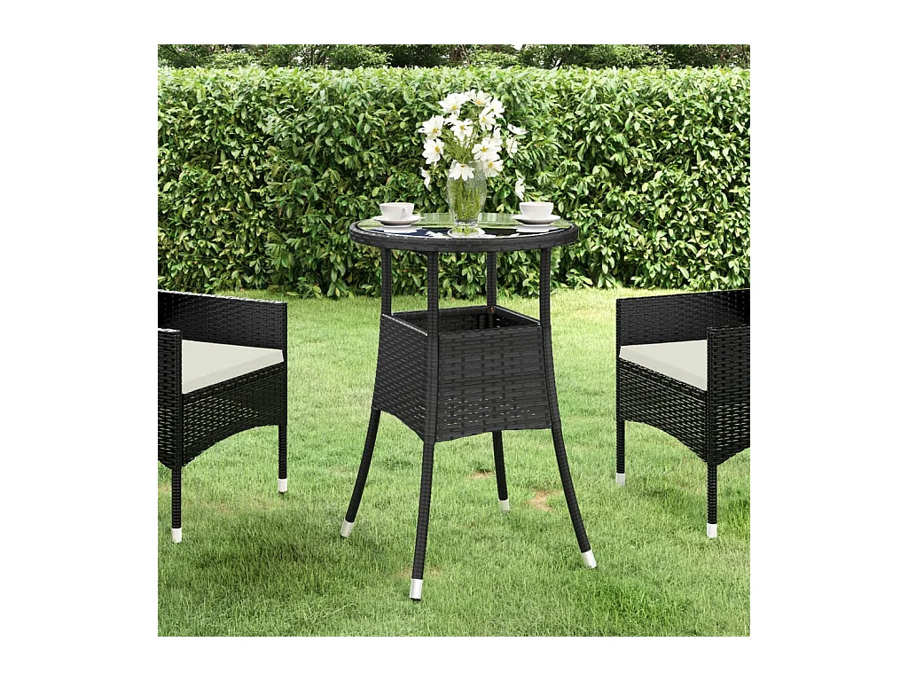 Table de jardin Ø60x75 cm Verre trempé/résine tressée Noir GHR82766