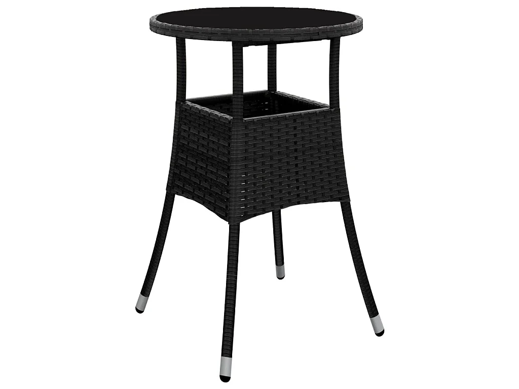 Mesa de jardim Ø60x75 cm vidro temperado e vime PE preto PT162072