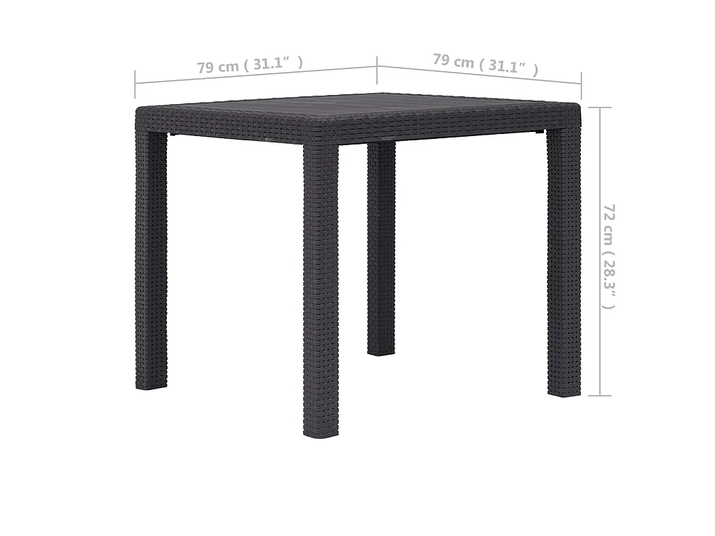 Mesa de comedor de jardín de plástico aspecto ratán marrón 79x79x72 cm KOW43732