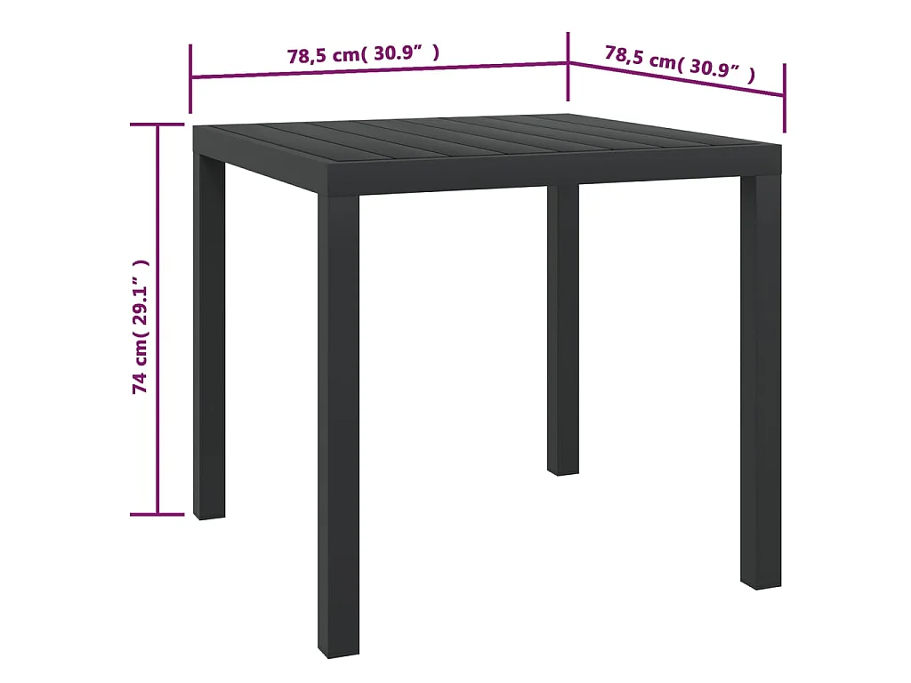 Tuintafel 80x80x74 cm aluminium en HKC zwart NL620783