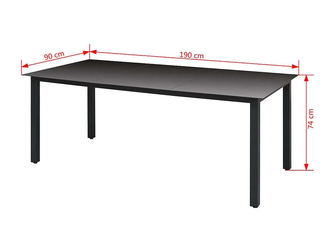 Table de jardin Noir 190 x 90 x 74 cm Aluminium et verre GHR20339