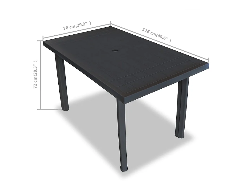 Mesa de comedor de jardín de plástico gris antracita 126x76x72 cm KOW38666