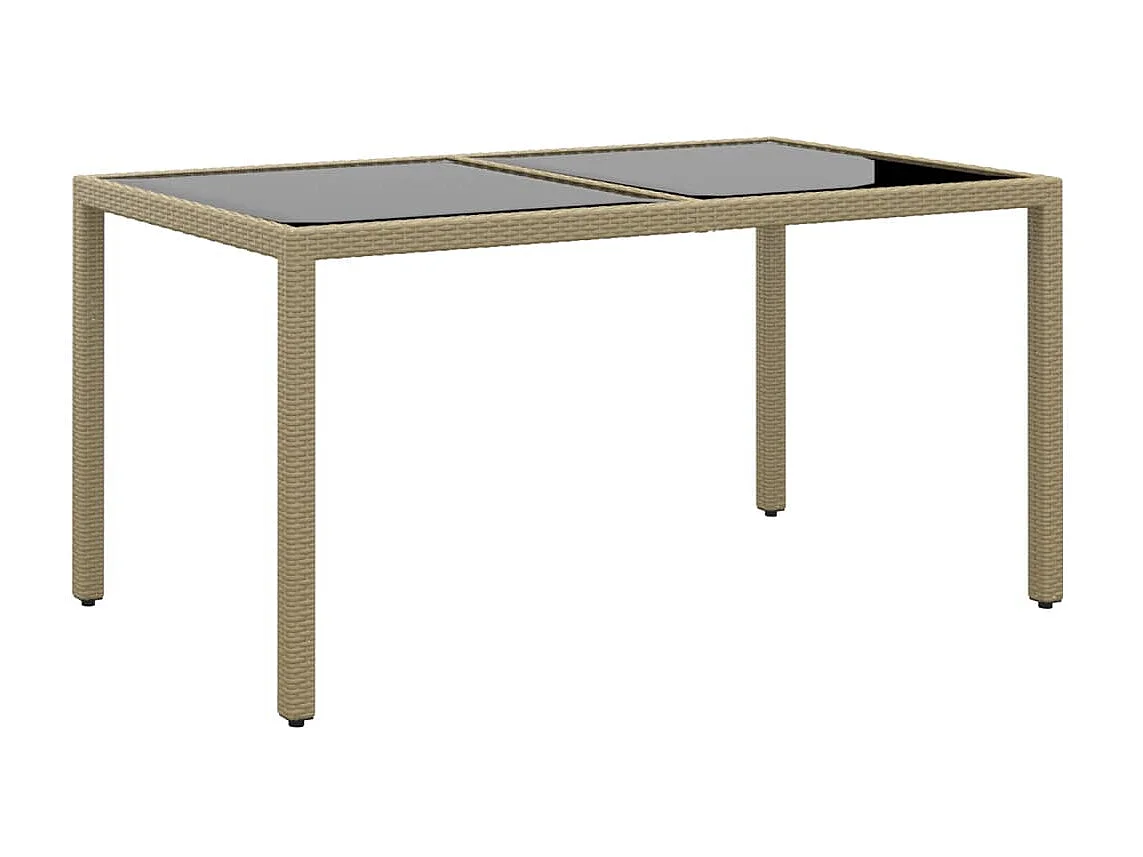 Table de jardin 150x90x75 cm Verre trempé/résine tressée Beige GHR17772
