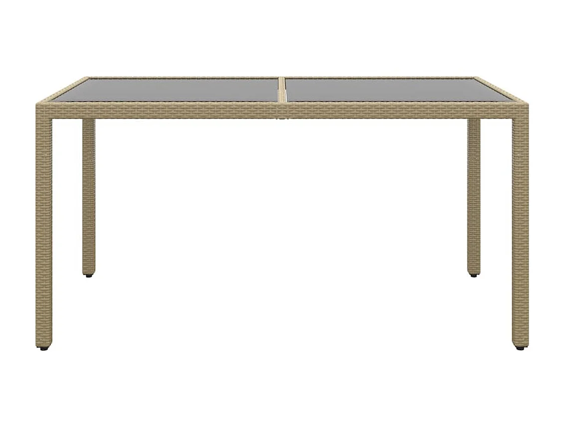 Table de jardin 150x90x75 cm Verre trempé/résine tressée Beige GHR17772