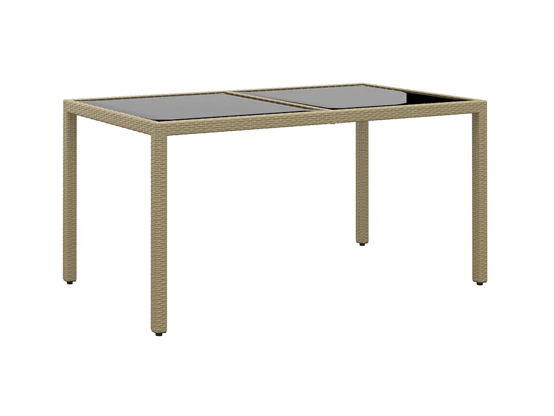 Table de jardin 150x90x75 cm Verre trempé/résine tressée Beige GHR17772