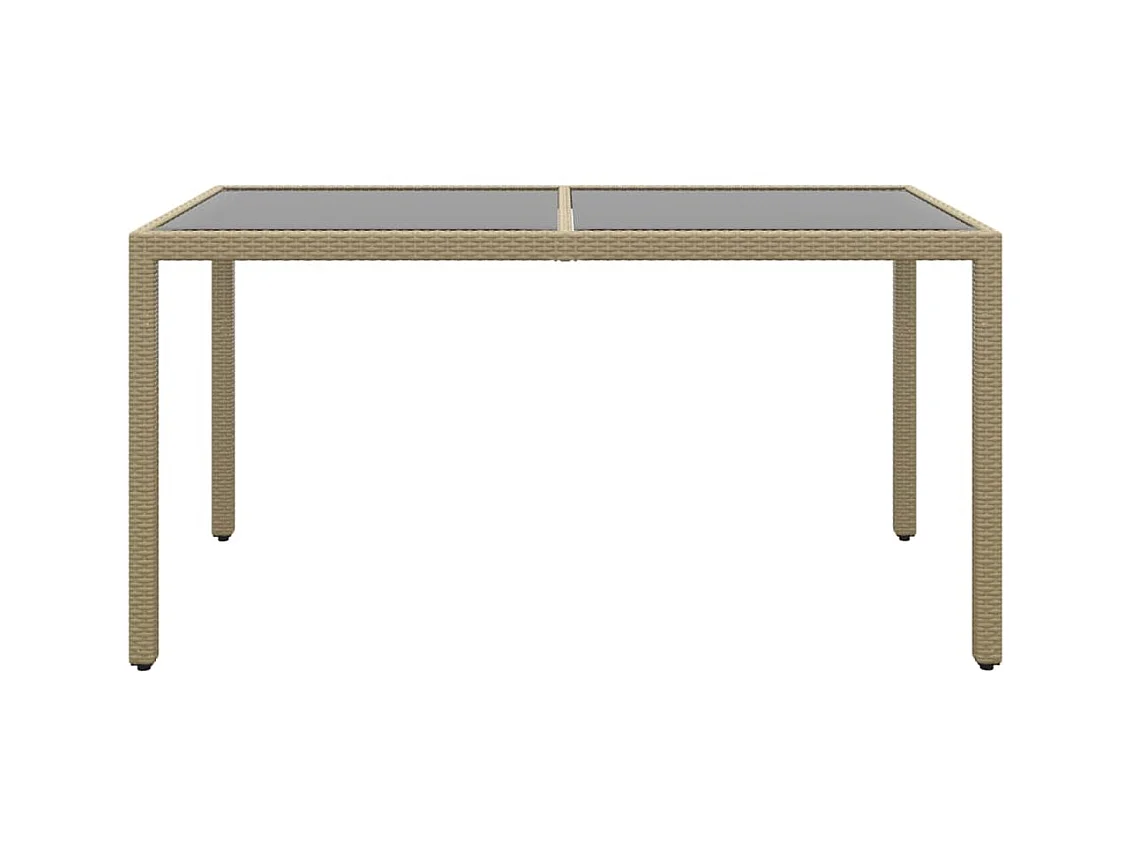 Table de jardin 150x90x75 cm Verre trempé/résine tressée Beige GHR17772