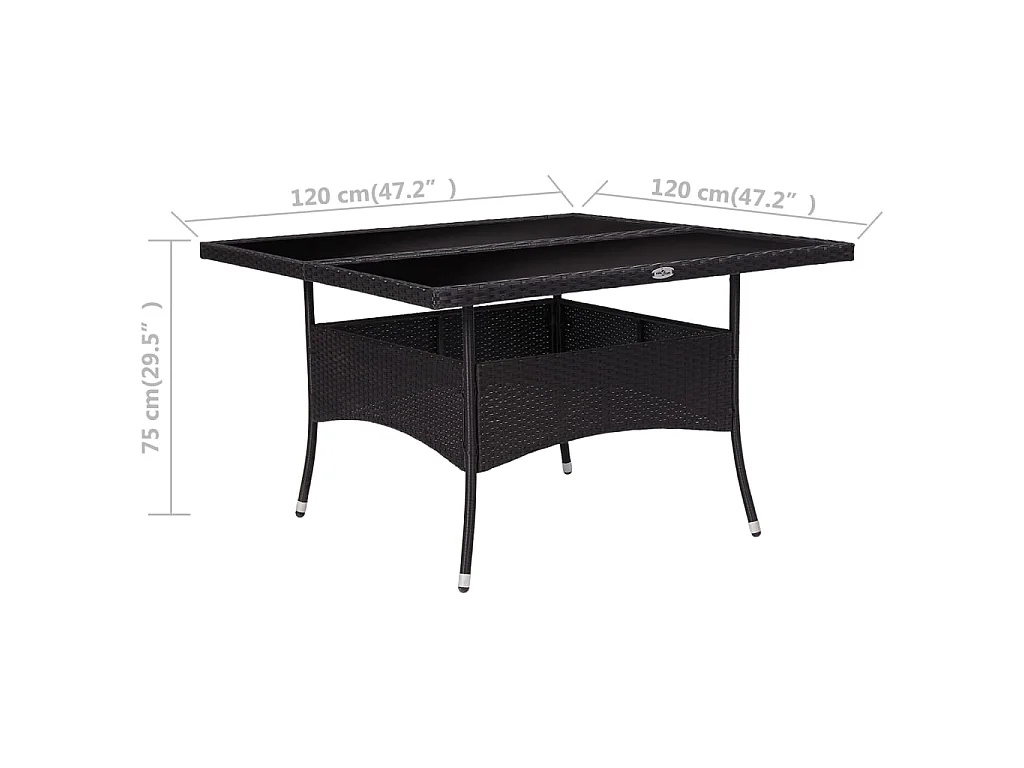 Table à manger de jardin Noir Résine tressée et verre GHR62457
