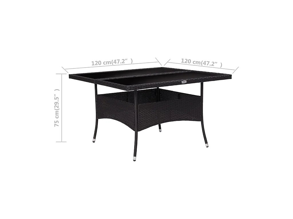 Table à manger de jardin Noir Résine tressée et verre GHR62457