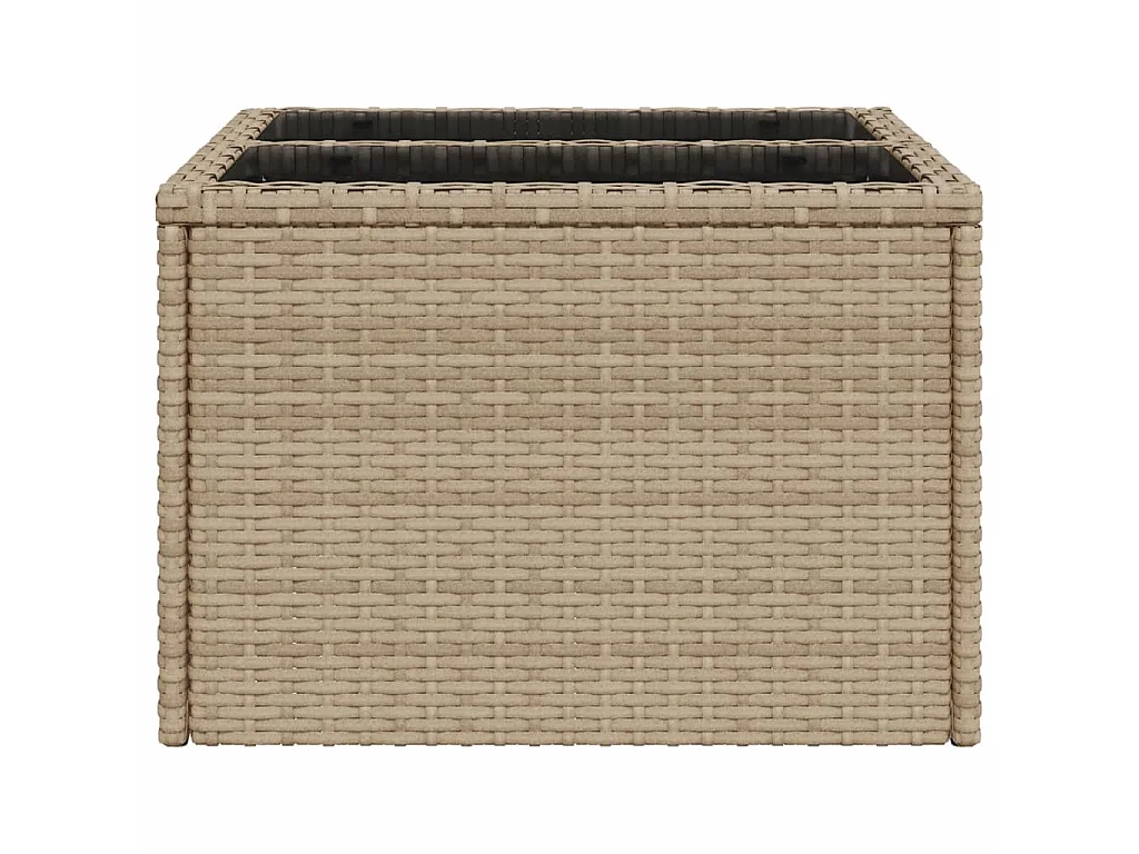 Mesa de comedor de jardín superficie de vidrio ratán PE beige 55x55x37 cm KOW39447