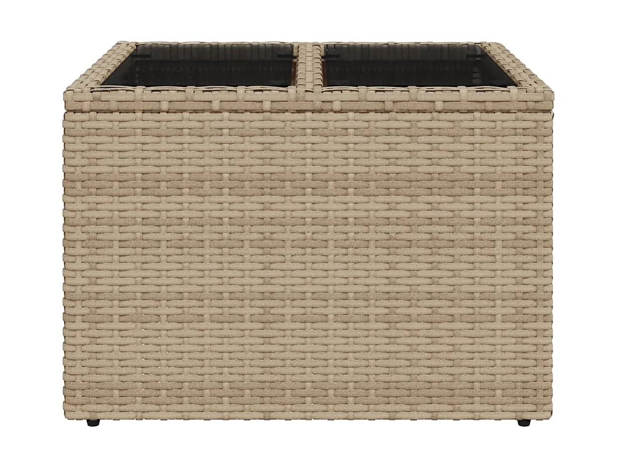 Table de jardin dessus en verre beige 55x55x37cm résine tressée GHR10494