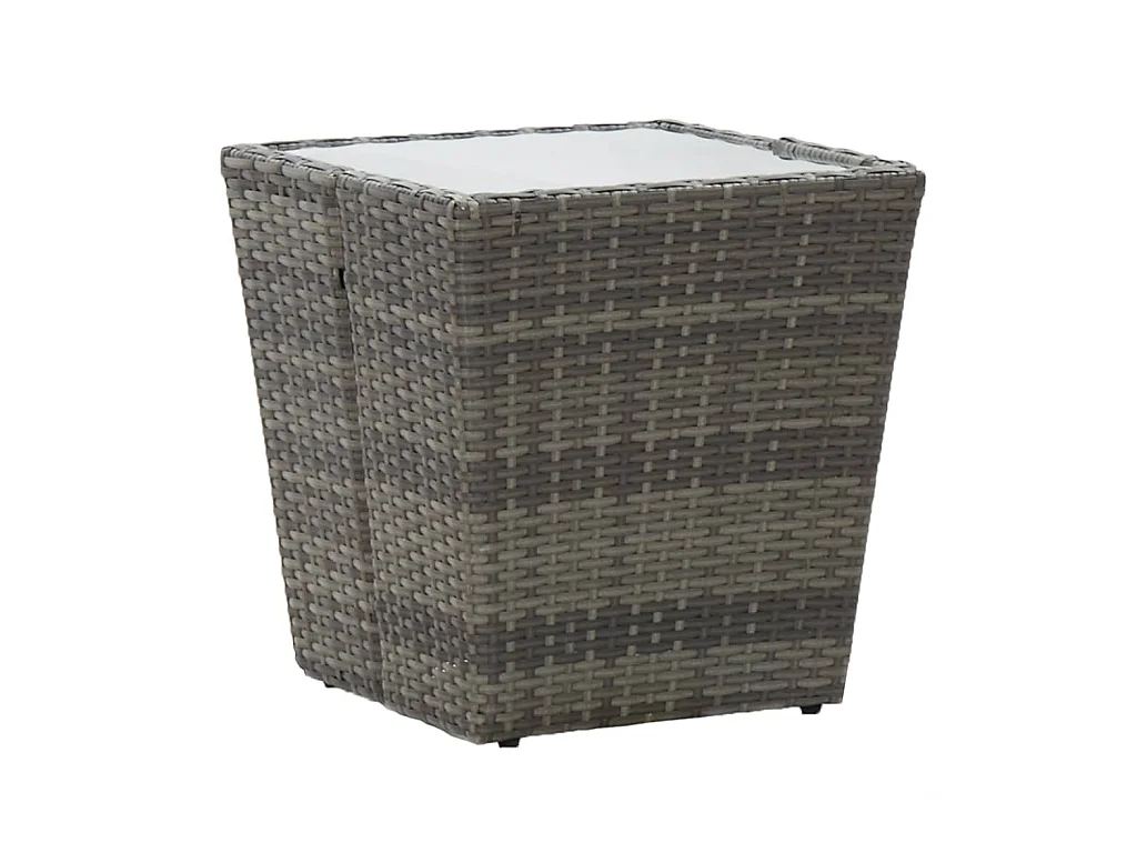 Table à thé Gris 41,5x41,5x43 cm Résine tressée et verre trempé GHR65601