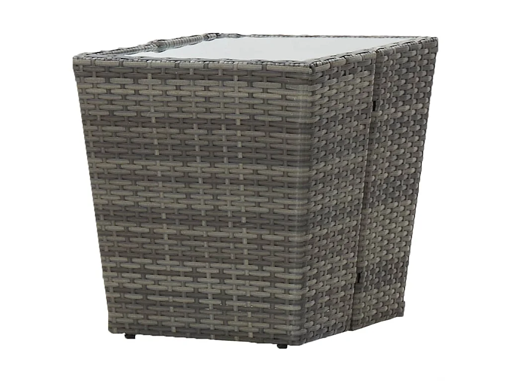 Table à thé Gris 41,5x41,5x43 cm Résine tressée et verre trempé GHR65601
