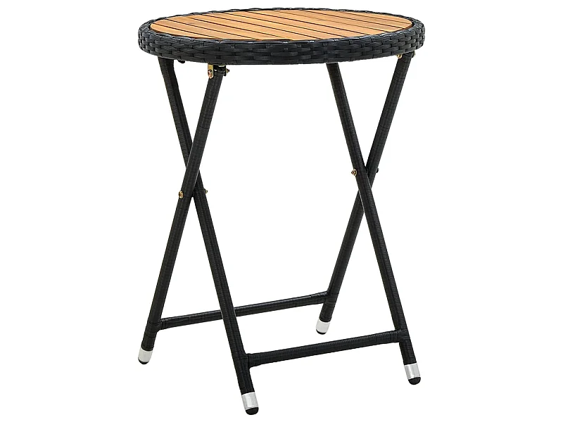 Table à thé Noir 60 cm Résine tressée et bois d'acacia solide GHR89031