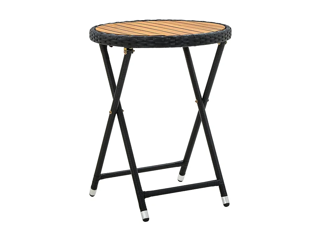 Table à thé Noir 60 cm Résine tressée et bois d'acacia solide GHR89031