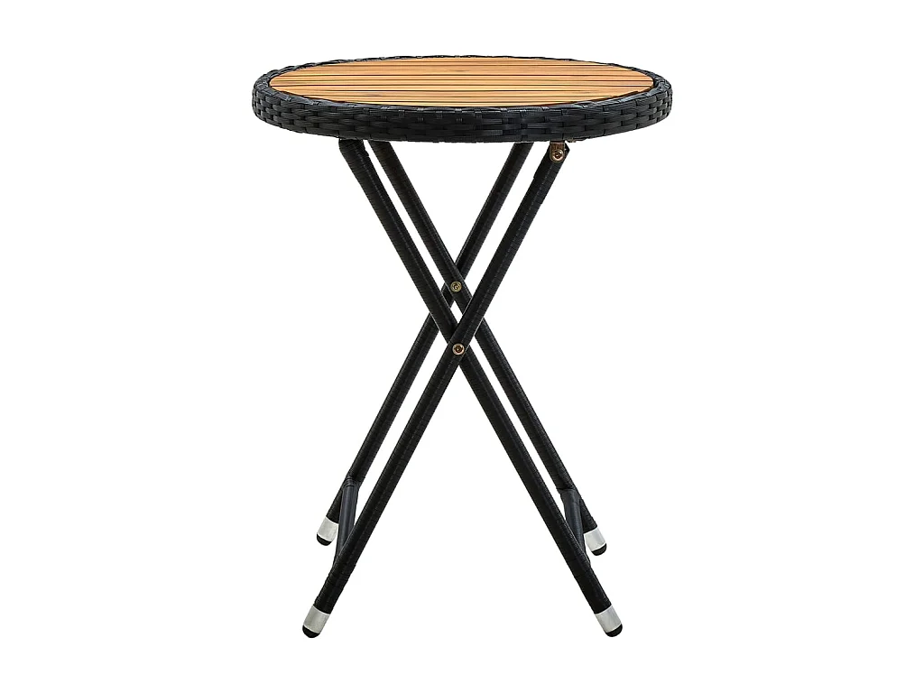 Table à thé Noir 60 cm Résine tressée et bois d'acacia solide GHR89031