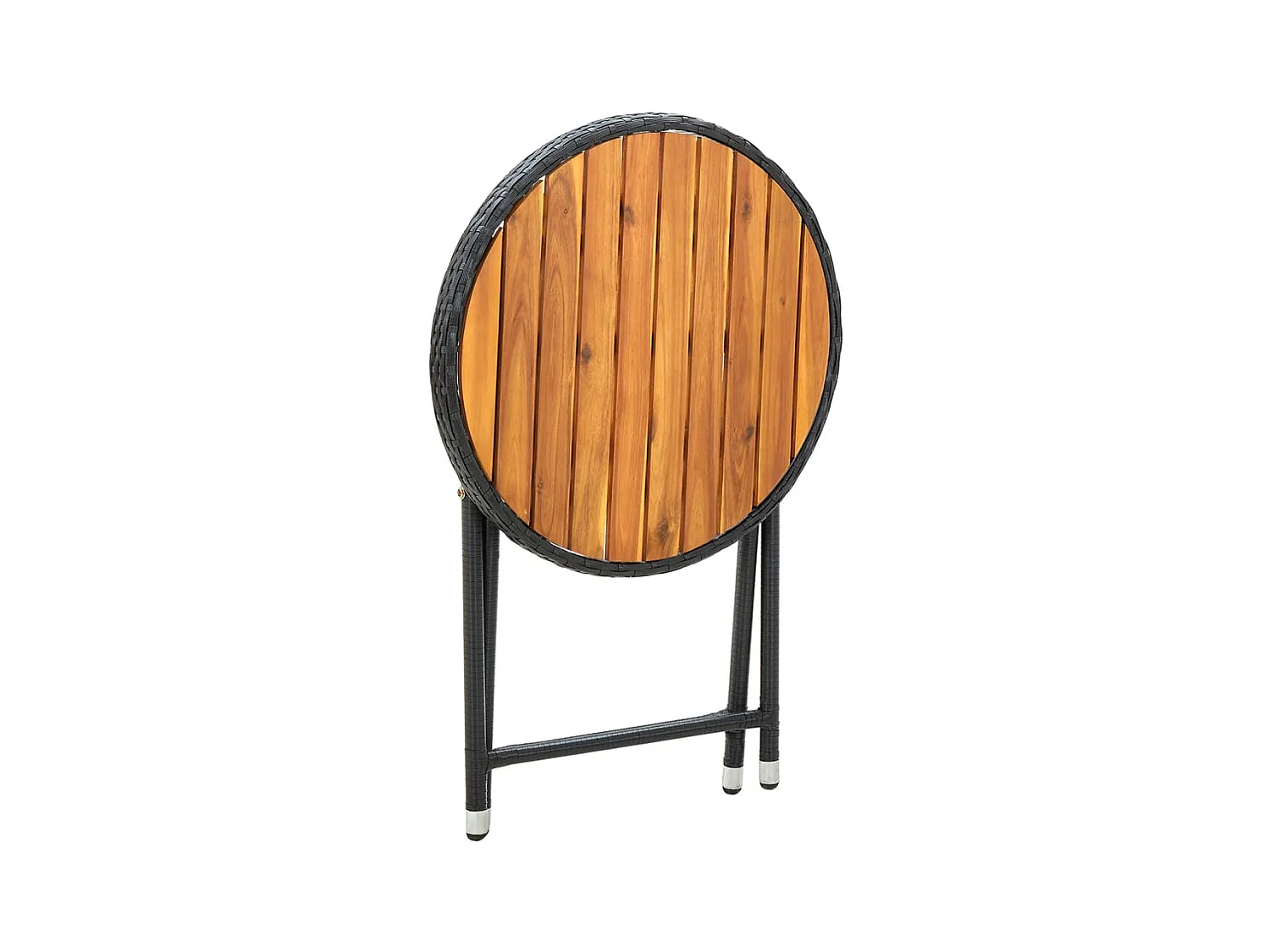 Table à thé Noir 60 cm Résine tressée et bois d'acacia solide GHR89031