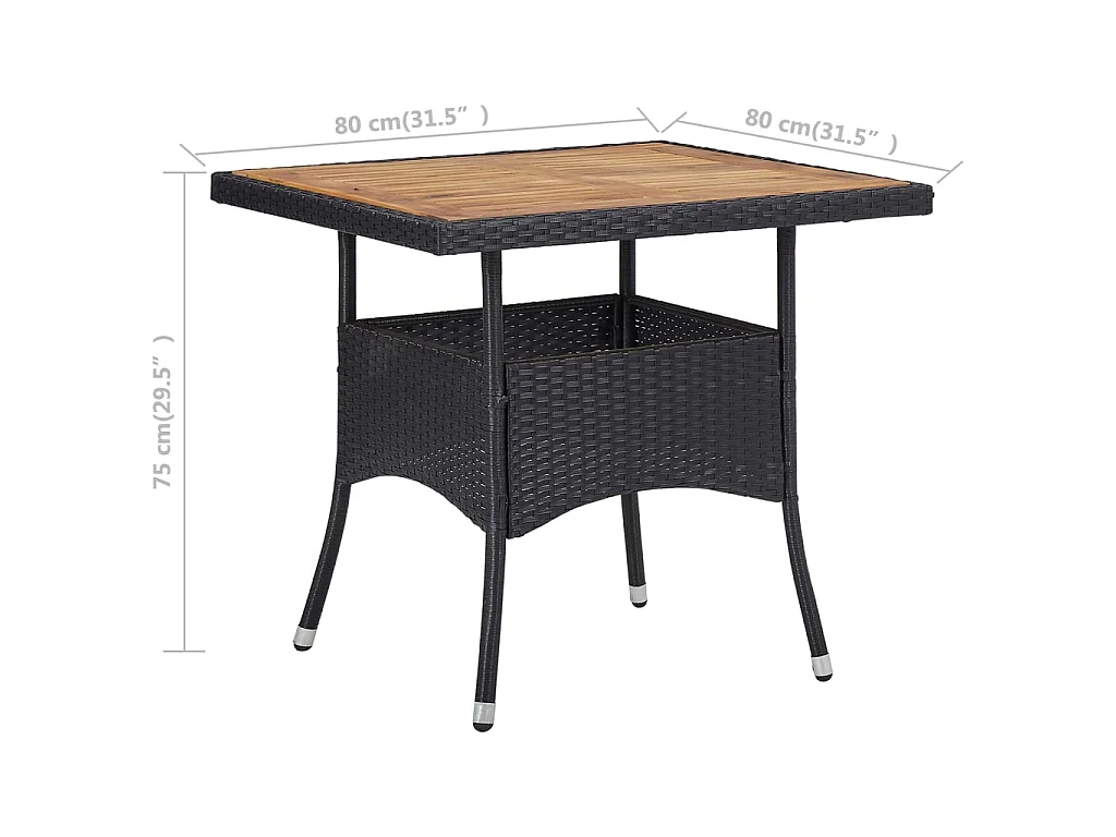 Table d'extérieur Noir Résine tressée et bois d'acacia solide GHR77586
