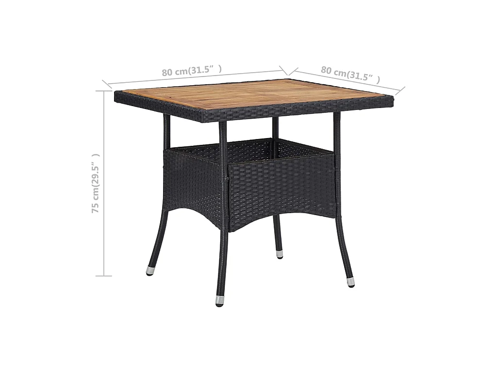 Table d'extérieur Noir Résine tressée et bois d'acacia solide GHR77586
