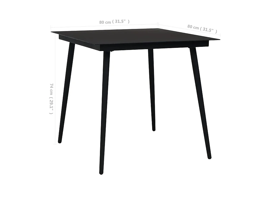 Table à manger de jardin Noir 80x80x74 cm Acier et verre GHR76896