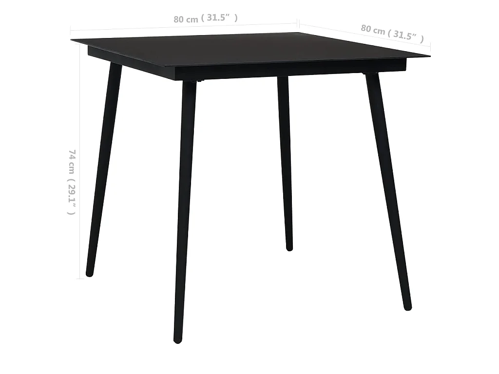 Table à manger de jardin Noir 80x80x74 cm Acier et verre GHR76896