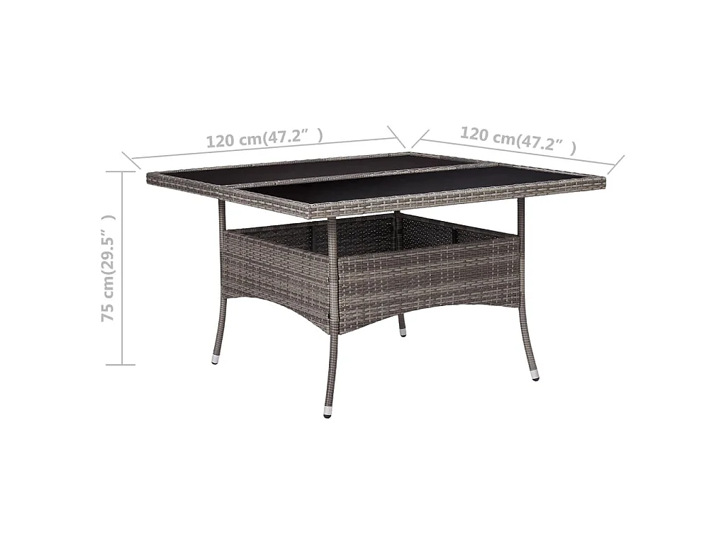 Tuintafel poly rattan en glas grijs NL879875