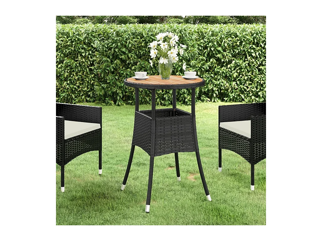 Table de jardin Ø60x75 cm Acacia et résine tressée Noir GHR39865
