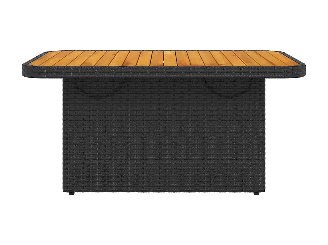 Table de jardin noir 90x55x71 cm résine tressée et bois acacia GHR25268