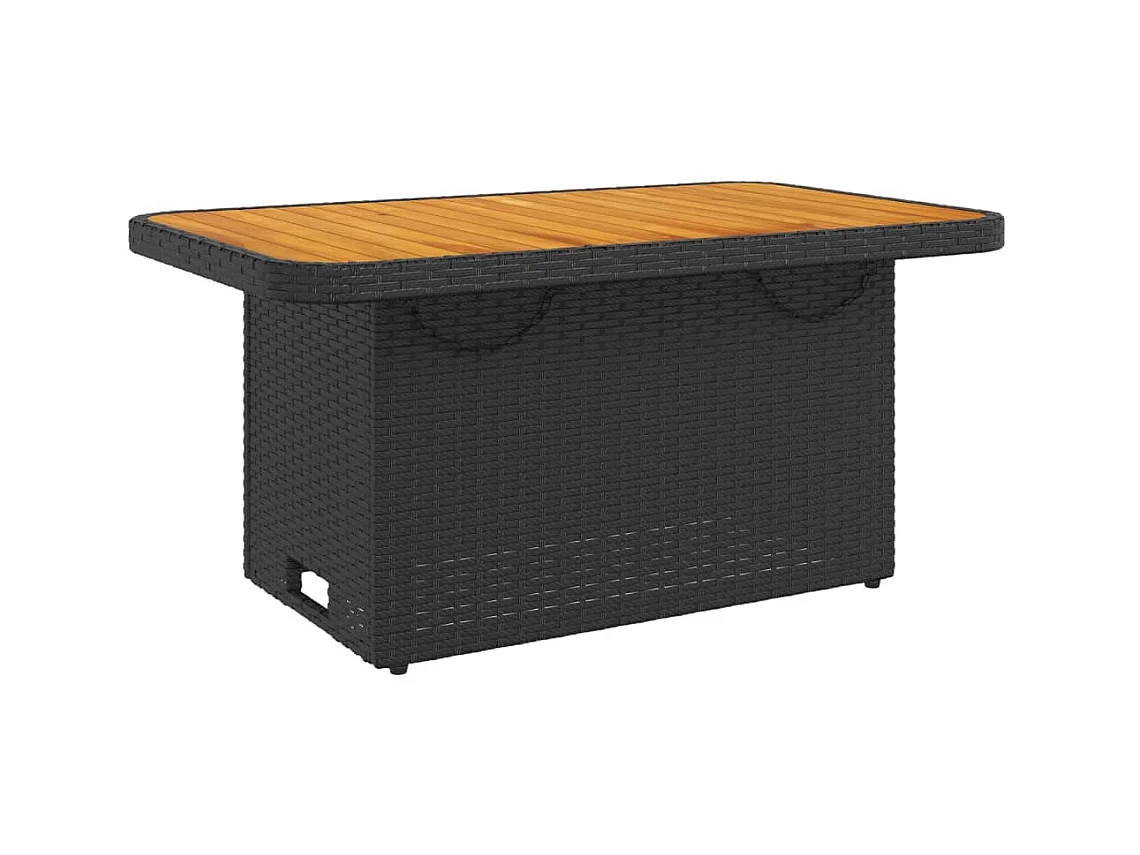 Table de jardin noir 90x55x71 cm résine tressée et bois acacia GHR25268