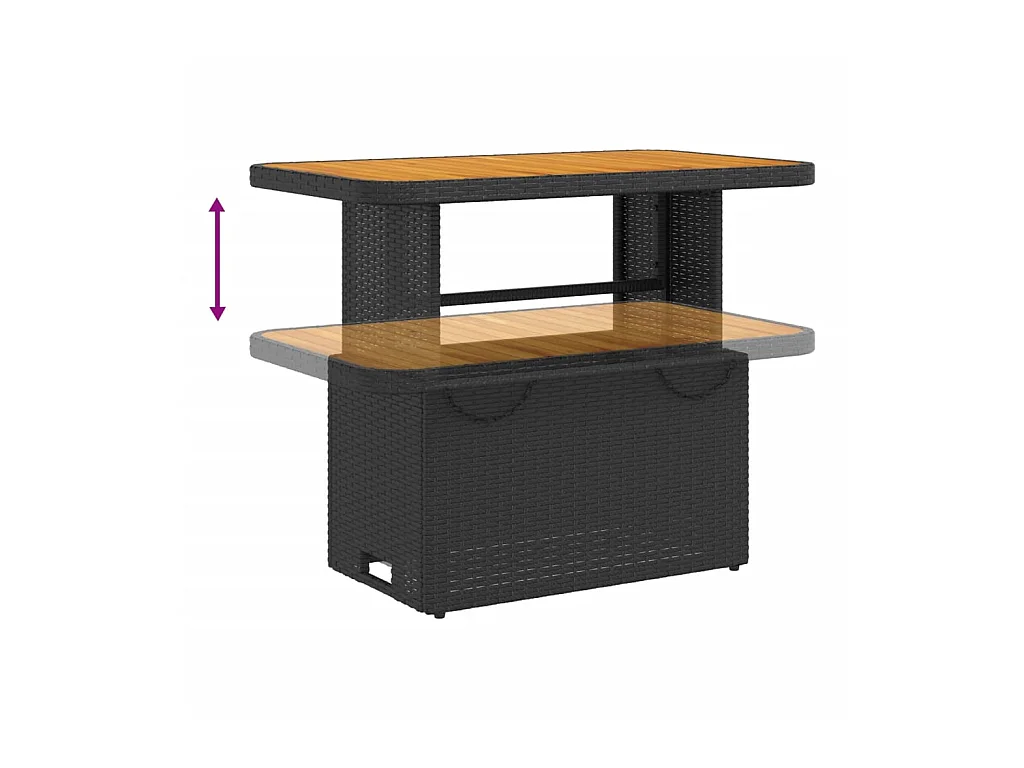 Table de jardin noir 90x55x71 cm résine tressée et bois acacia GHR25268