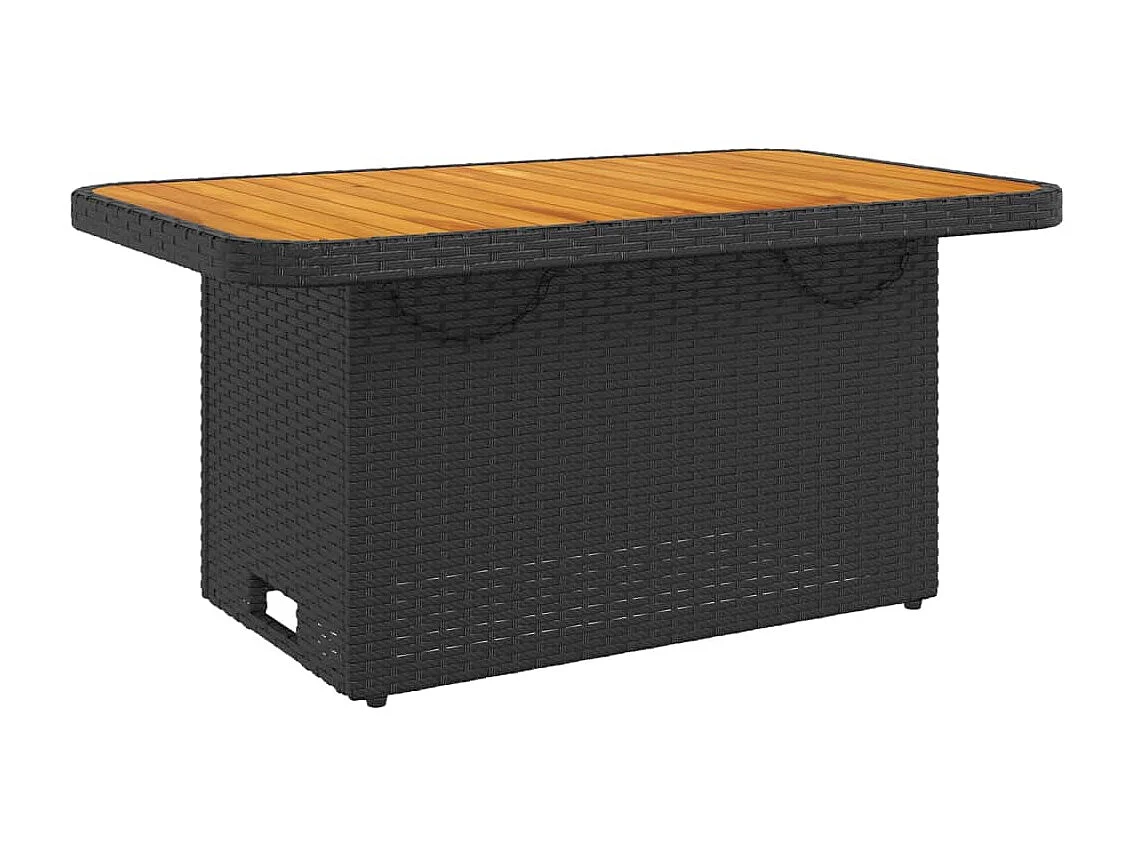 Table de jardin noir 90x55x71 cm résine tressée et bois acacia GHR25268