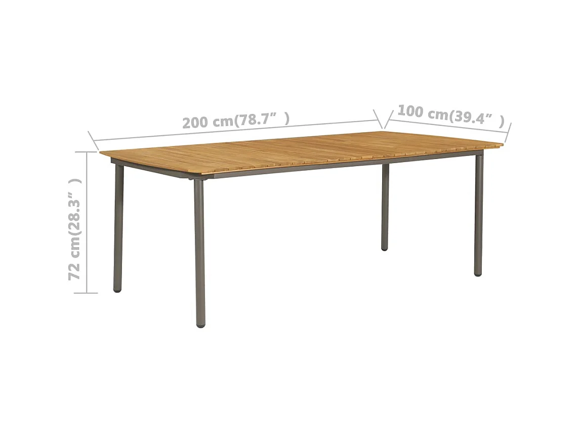 Table de jardin 200x100x72 cm Bois d'acacia solide et acier GHR58752