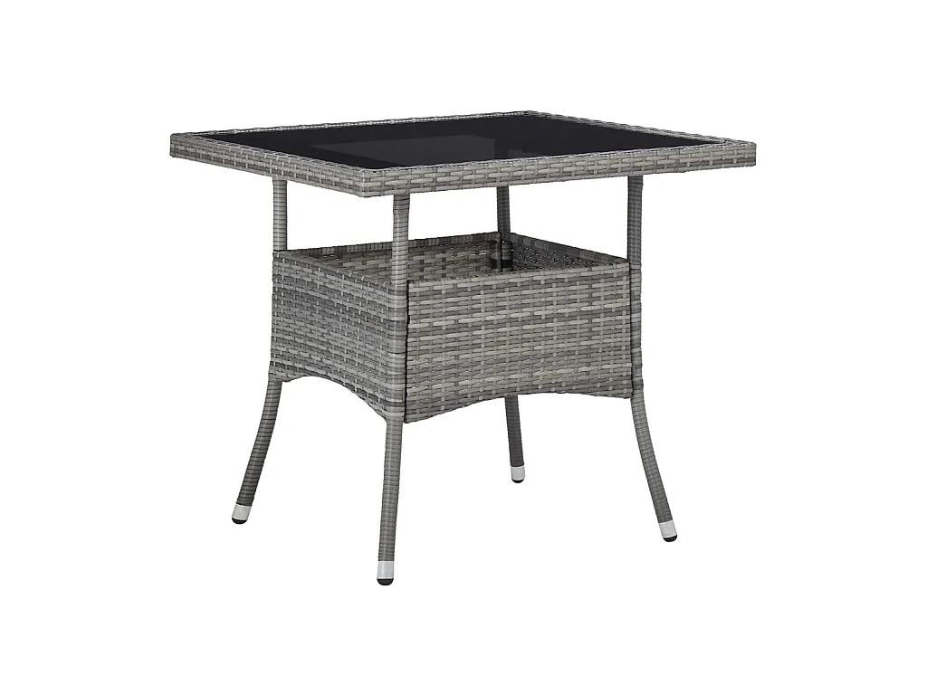 Tuintafel poly rattan en glas grijs NL217394