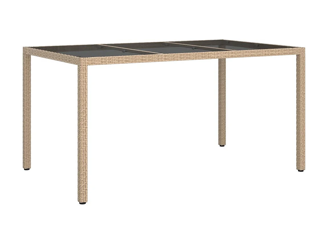 Table de jardin 150x90x75 cm Verre trempé/résine tressée Beige GHR81703