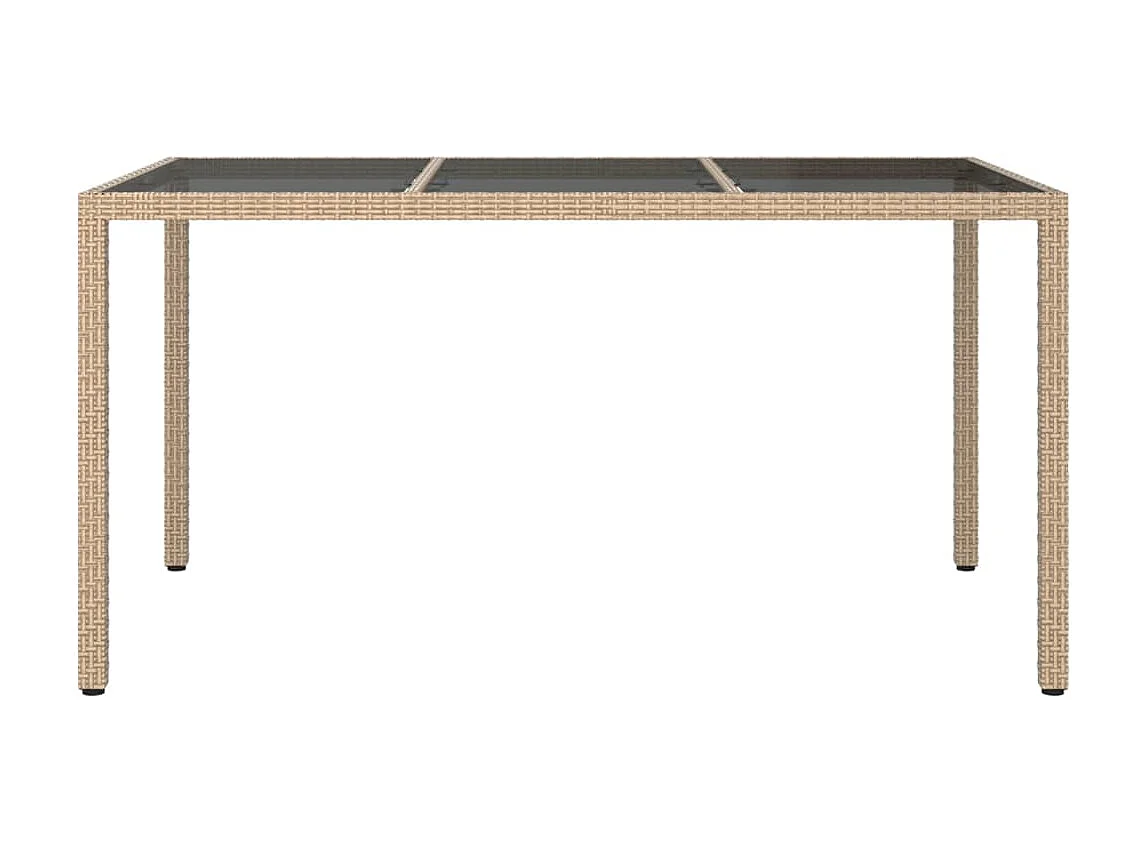 Mesa de jardim 150x90x75 cm vidro temperado e vime PE bege PT583905