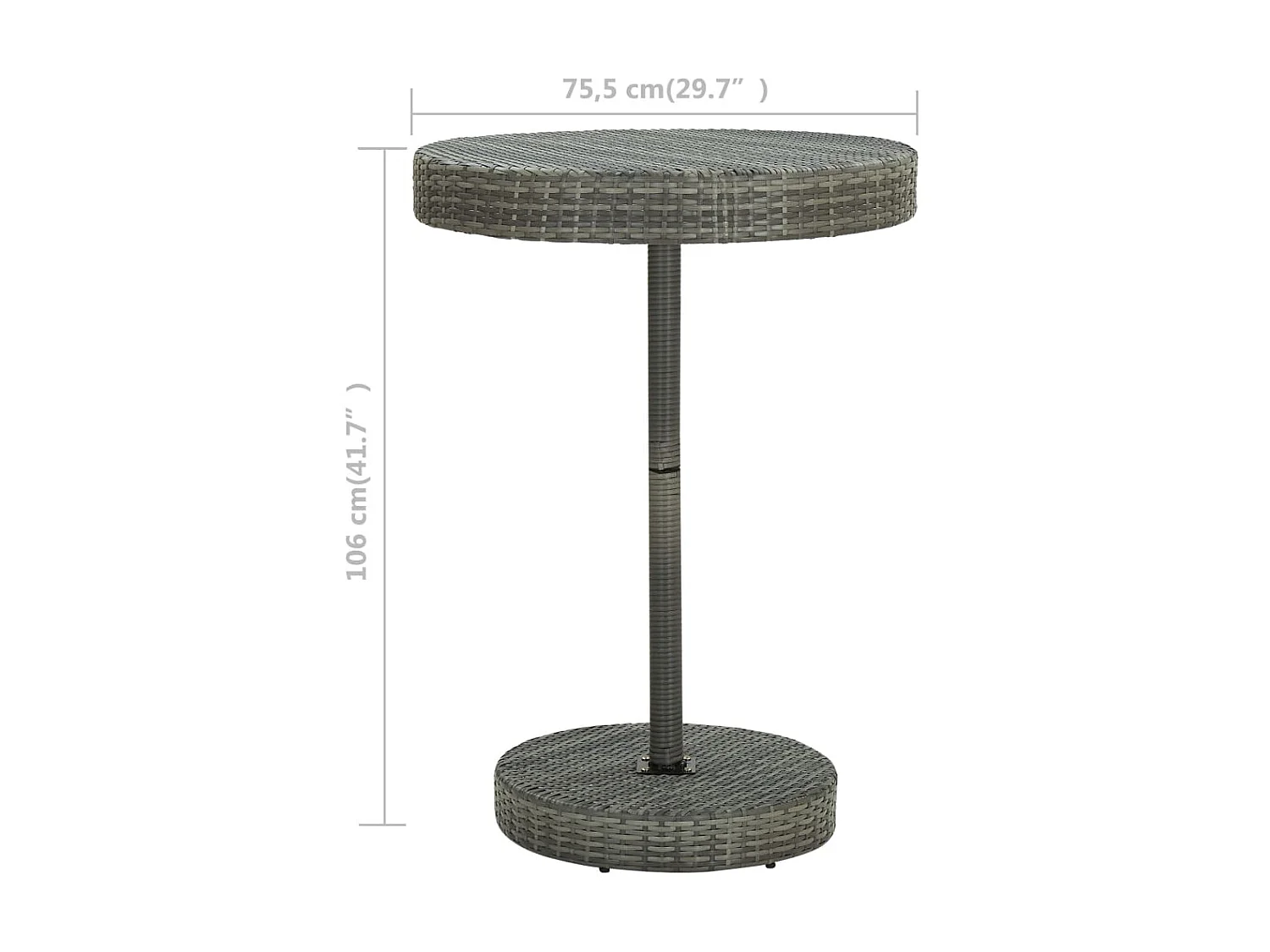 Mesa de jardim 75,5x106 cm vime PE cinzento PT479622