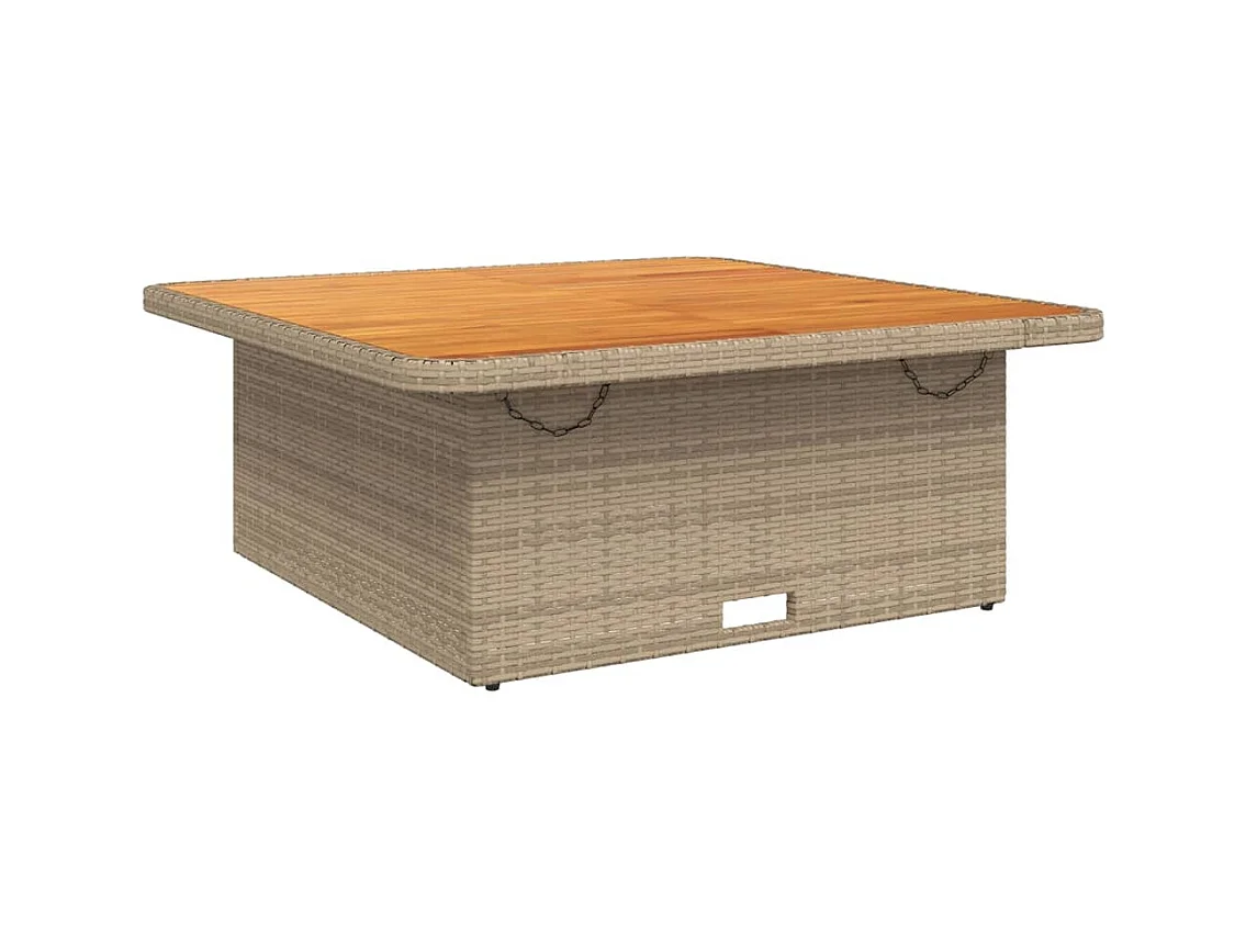 Table de jardin beige 110x110x71 cm résine tressée bois acacia GHR18466