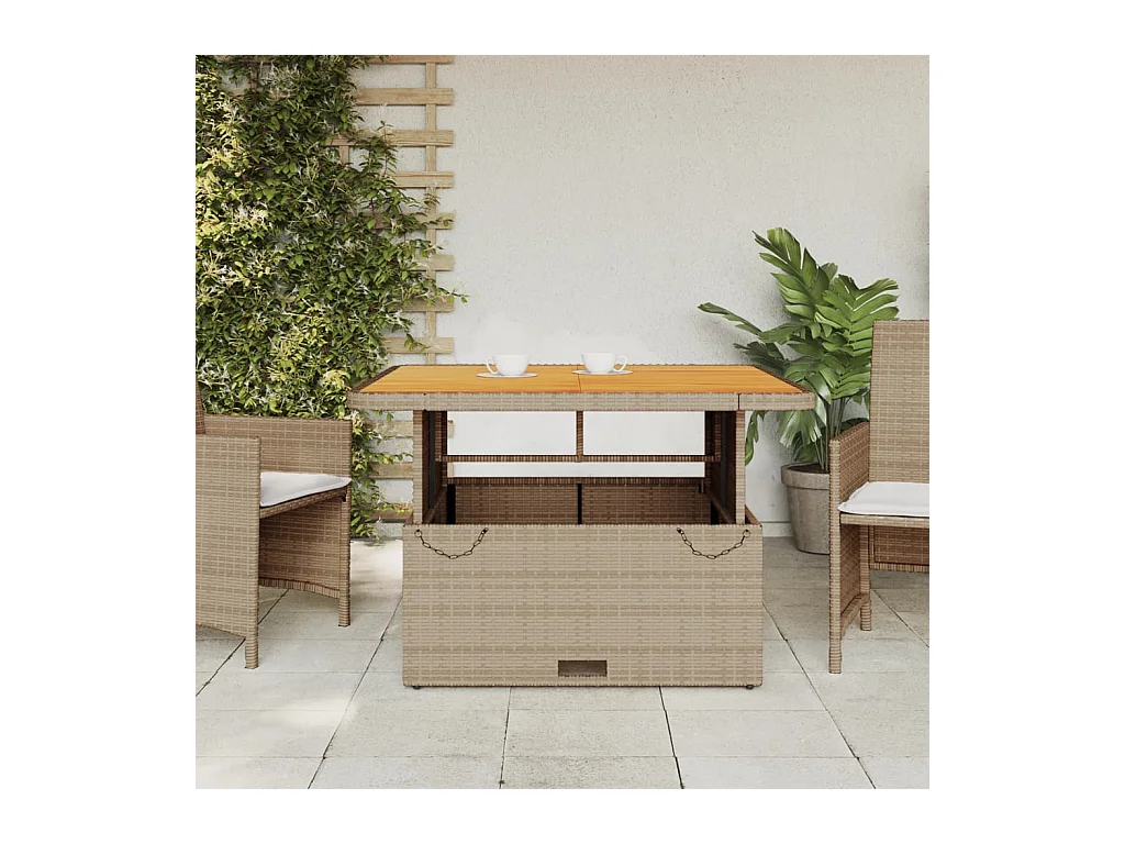 Table de jardin beige 110x110x71 cm résine tressée bois acacia GHR18466