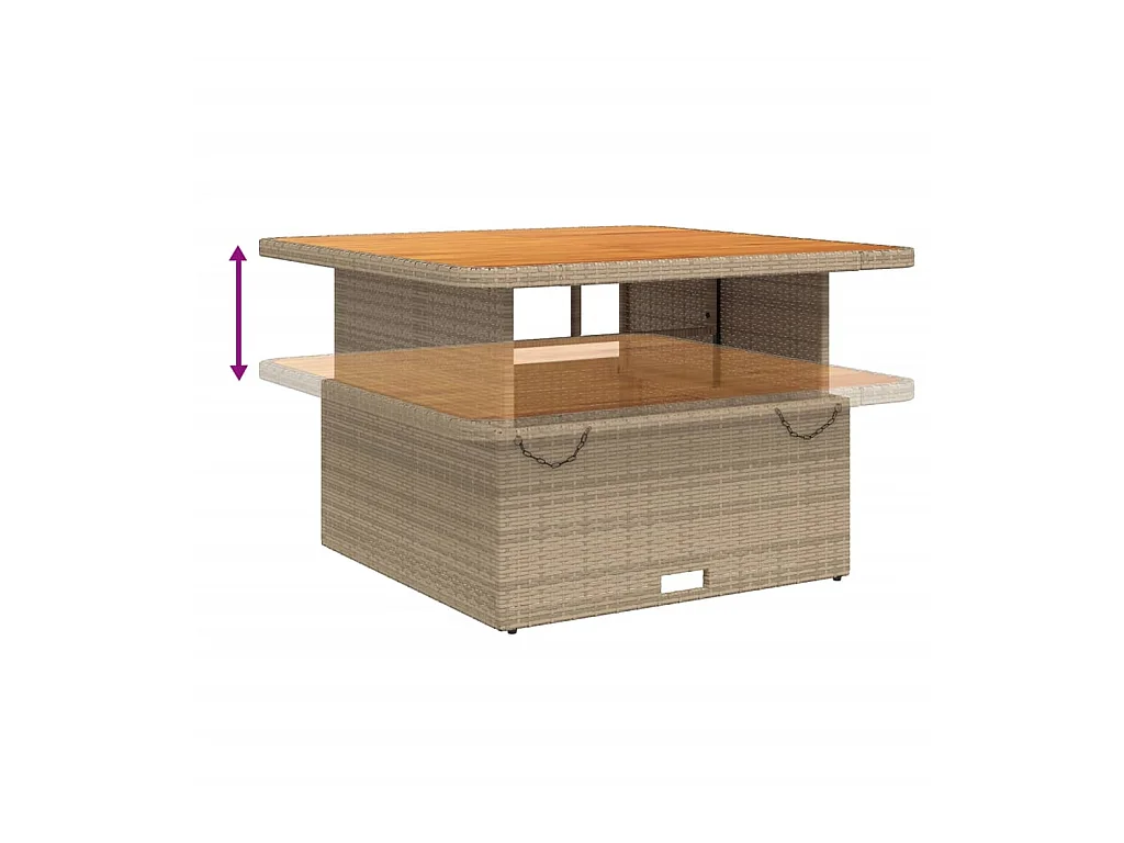 Table de jardin beige 110x110x71 cm résine tressée bois acacia GHR18466