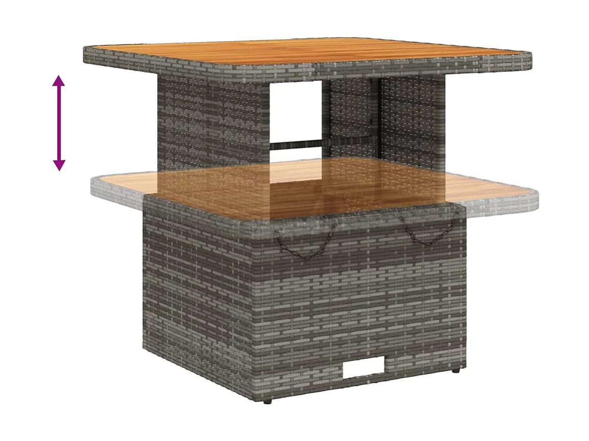 Table de jardin gris 80x80x71 cm résine tressée et bois acacia GHR86731