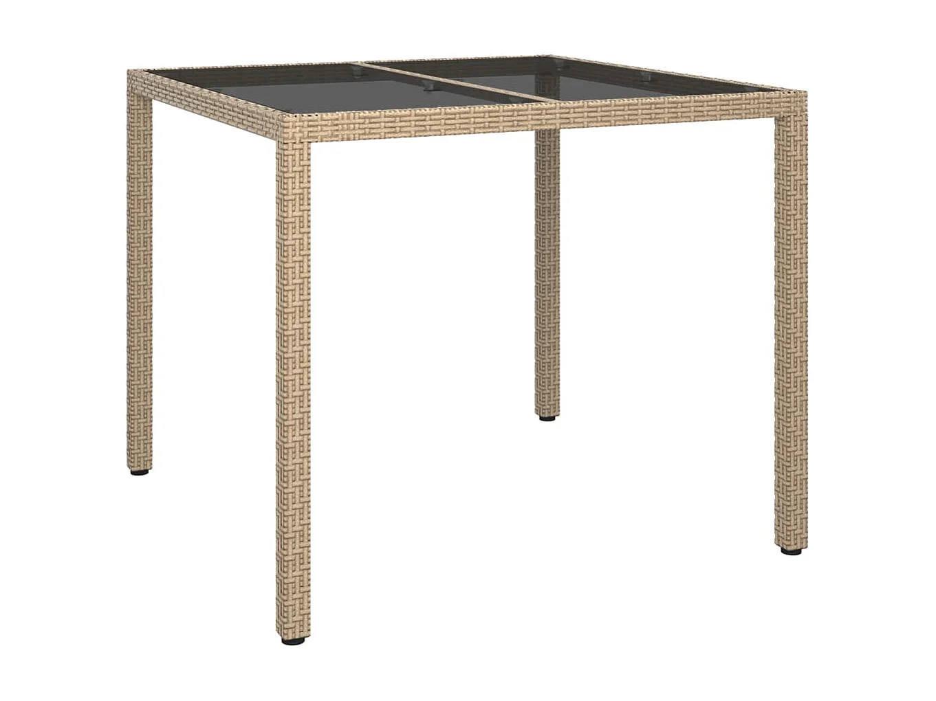 Table de jardin 90x90x75cm Verre trempé et résine tressée Beige GHR24037