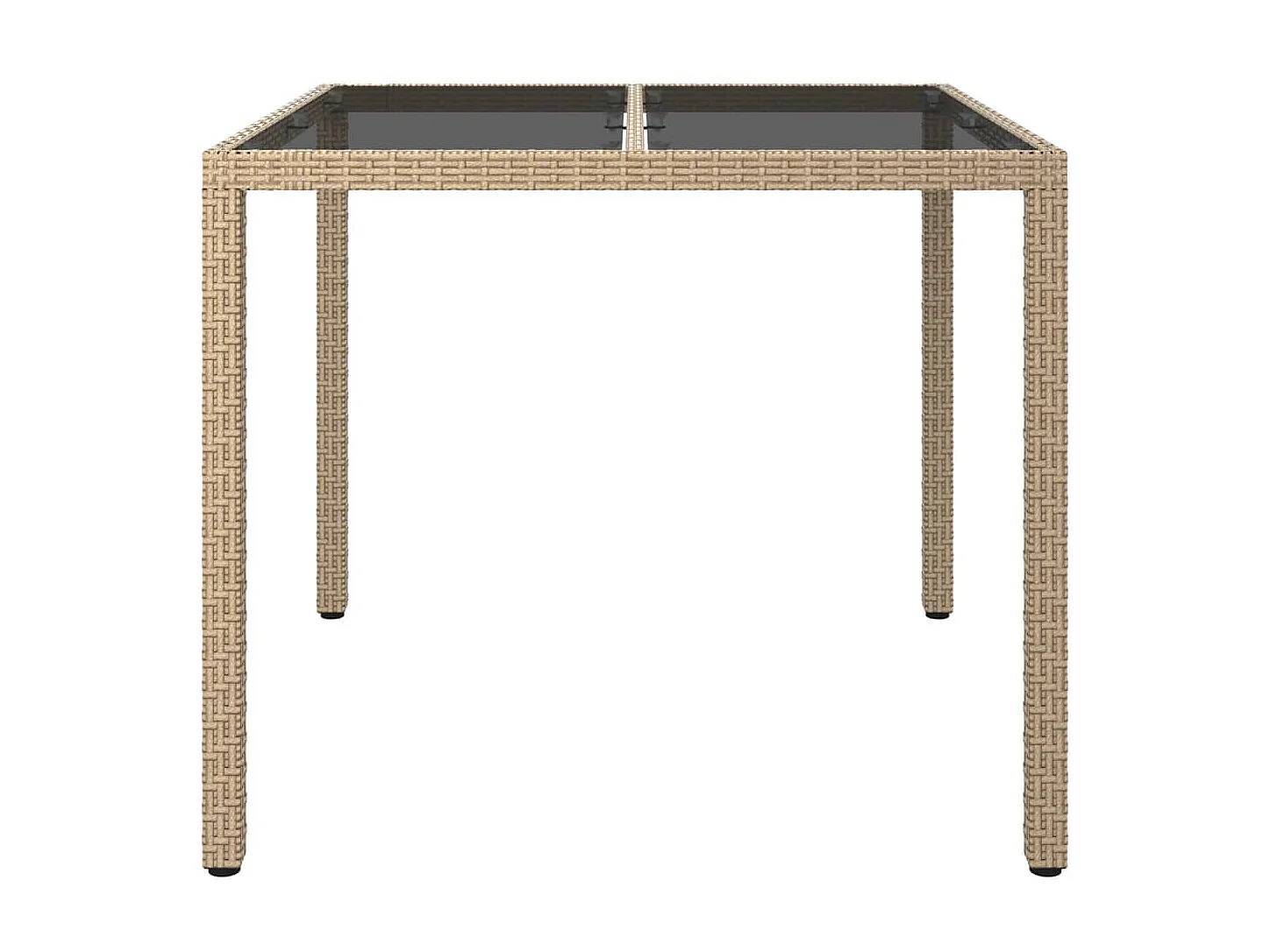 Table de jardin 90x90x75cm Verre trempé et résine tressée Beige GHR24037