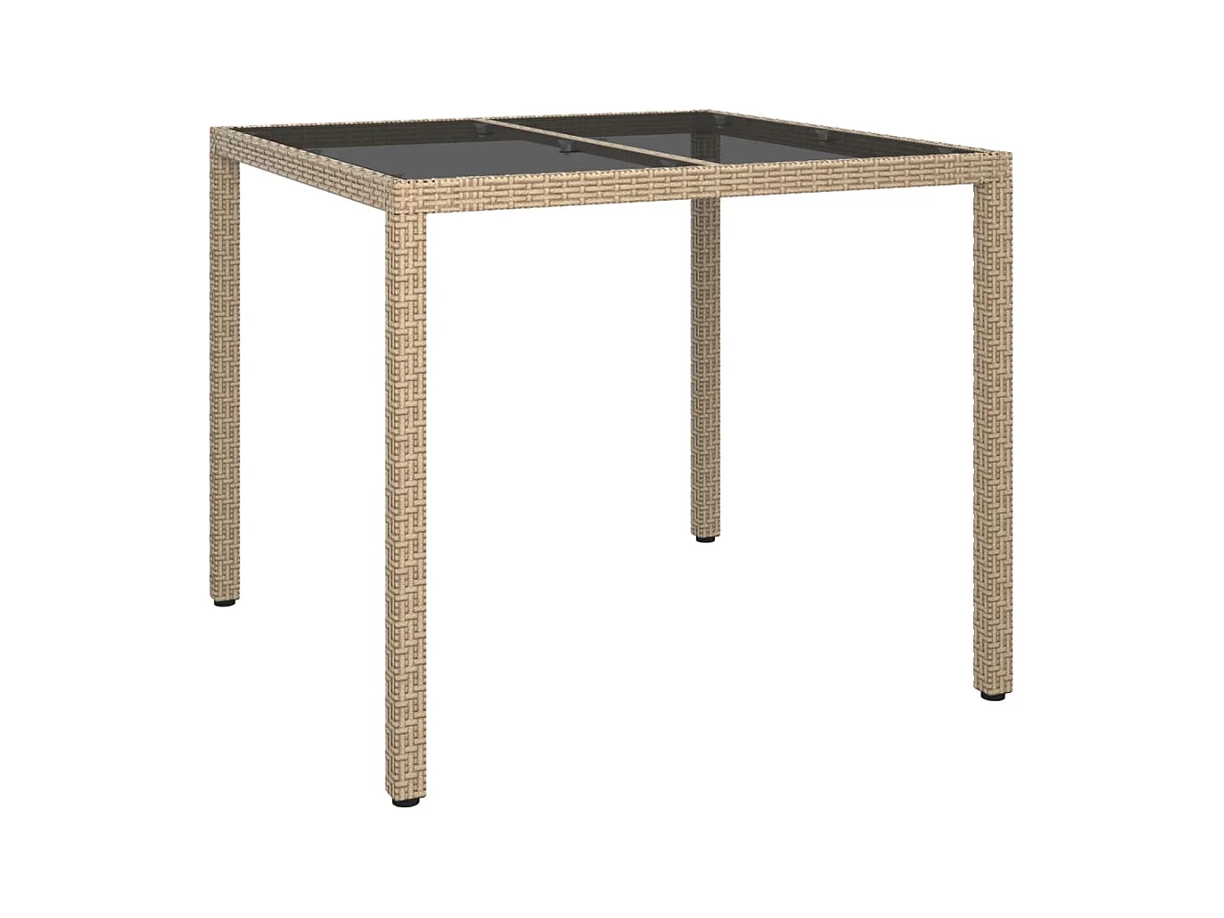 Table de jardin 90x90x75cm Verre trempé et résine tressée Beige GHR24037