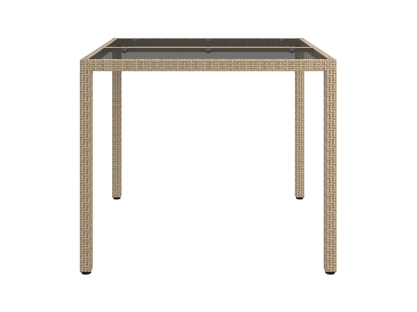 Table de jardin 90x90x75cm Verre trempé et résine tressée Beige GHR24037