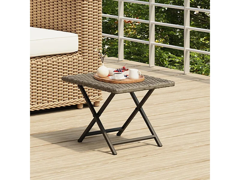 Table pliable gris 45x35x32 cm résine tressée GHR88501
