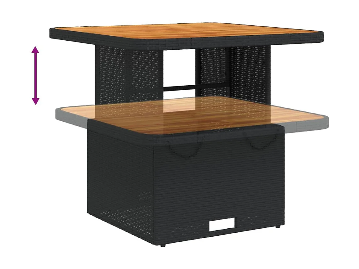 Table de jardin noir 80x80x71 cm résine tressée et bois acacia GHR62239