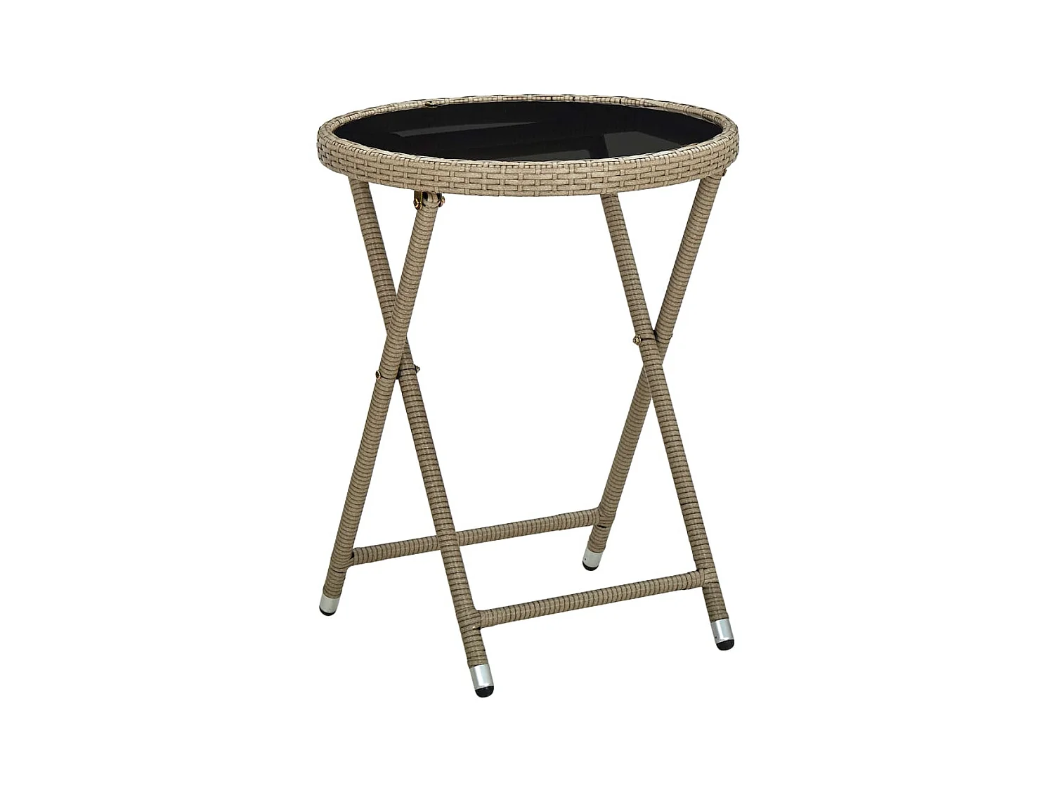 Table à thé Beige 60 cm Résine tressée et verre trempé GHR61241