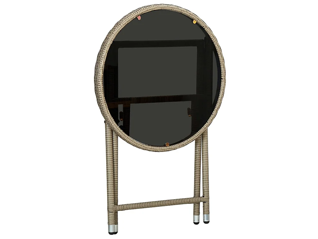 Table à thé Beige 60 cm Résine tressée et verre trempé GHR61241