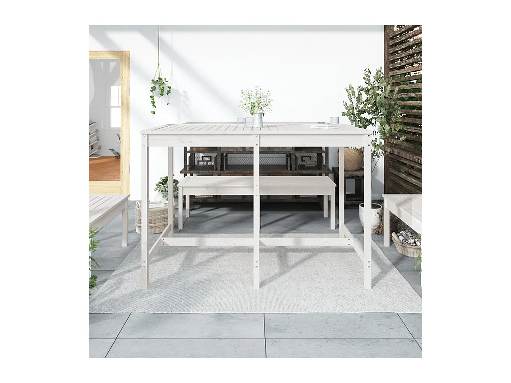 Table de jardin blanc 159,5x82,5x110 cm bois massif de pin GHR41257